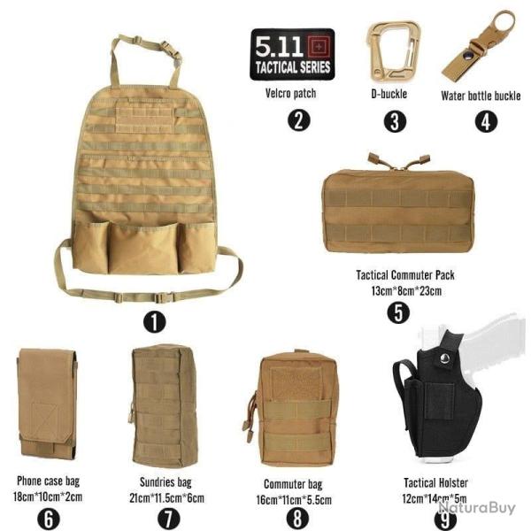 Kit organiseur Molle si�ge arri�re voiture - Ensemble-C3-TAN