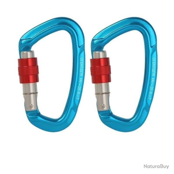 Mousqueton boucle scurit 25kN forme D - Bleu x2