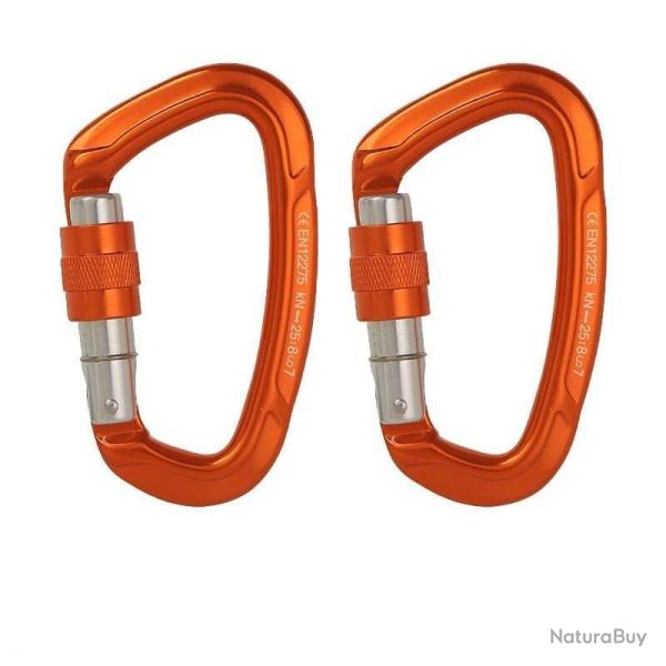 Mousqueton boucle s�curit� 25kN forme D - Orange x2