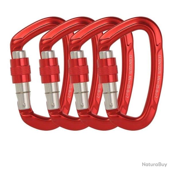 Mousqueton boucle s�curit� 25kN forme D - Rouge x4