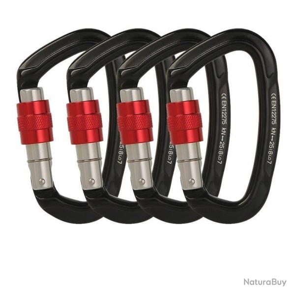 Mousqueton boucle s�curit� 25kN forme D - Noir x4