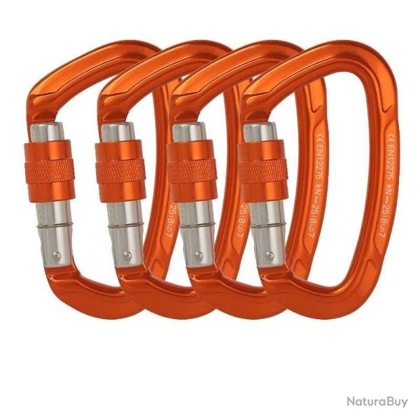 Mousqueton boucle s�curit� 25kN forme D - Orange x4