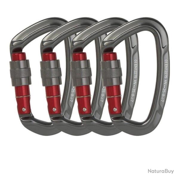 Mousqueton boucle s�curit� 25kN forme D - Gris x4