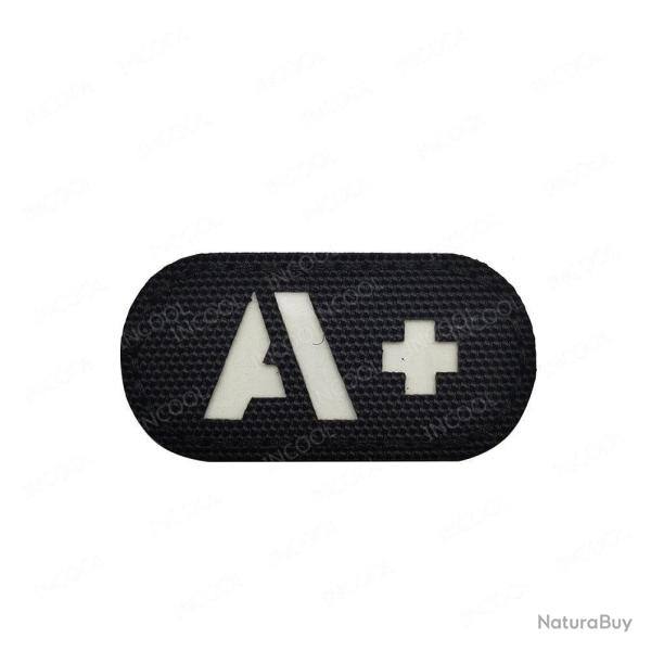 Patch A+ B+ AB O+ r�fl�chissant - Noir - Blanc A+