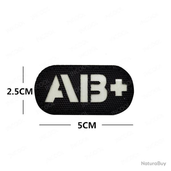 Patch A+ B+ AB O+ r�fl�chissant - Noir - Blanc AB+