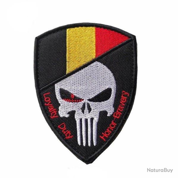 Patch cr�ne drapeau national 3D 7x9,5 cm - Belgique