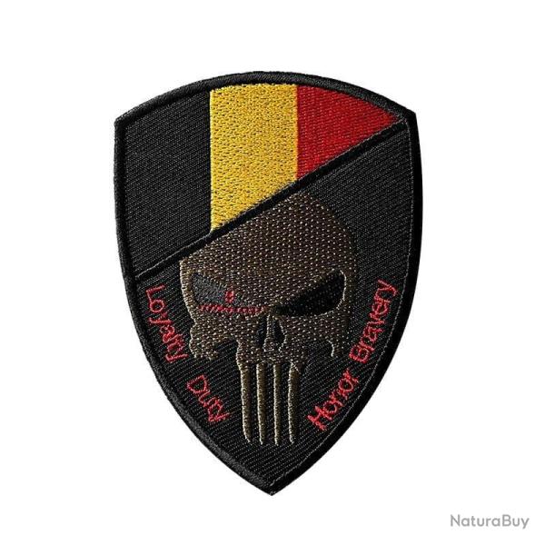 Patch cr�ne drapeau national 3D 7x9,5 cm - Belgium Or