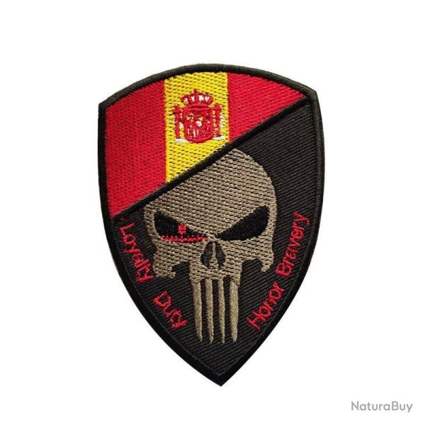 Patch cr�ne drapeau national 3D 7x9,5 cm - Espagne Or