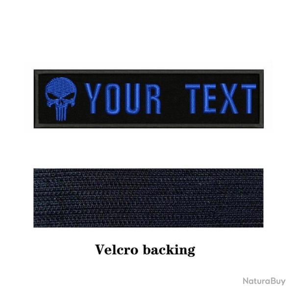 Patch logo cr�ne personnalis� Velcro 10x2,5 cm - Bleu