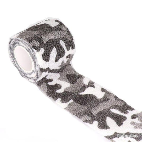 Ruban adh�sif camouflage �lastique - Blanc - Noir / 10cm X 4.5m