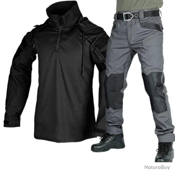 Ensemble chemise et pantalon tactique Tribe Fans Noir Gris