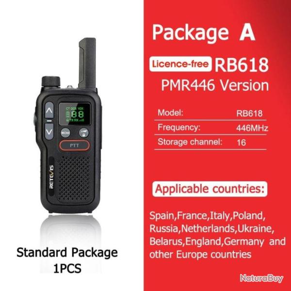 Talkie Walkie PMR 446 RB618 longue port�e - Pack A PMR 1 pc
