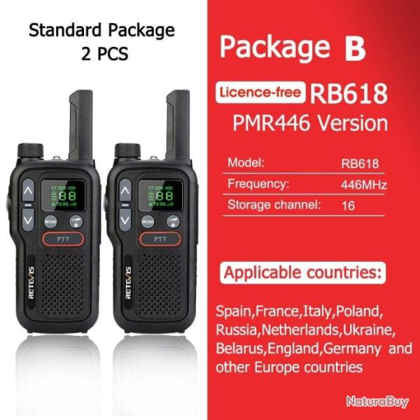 Talkie Walkie PMR 446 RB618 longue port�e - Pack B PMR 2 pcs