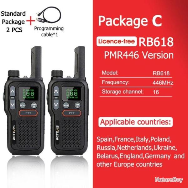 Talkie Walkie PMR 446 RB618 longue port�e - Pack C PMR 2 pcs