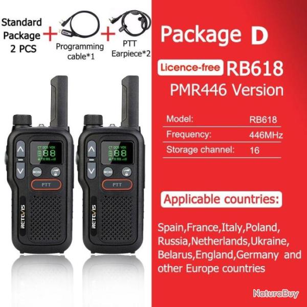Talkie Walkie PMR 446 RB618 longue port�e - Pack D PMR 2 pcs