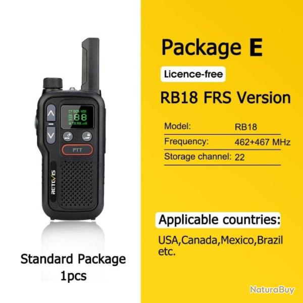 Talkie Walkie PMR 446 RB618 longue port�e - Pack E FRS 1 pc