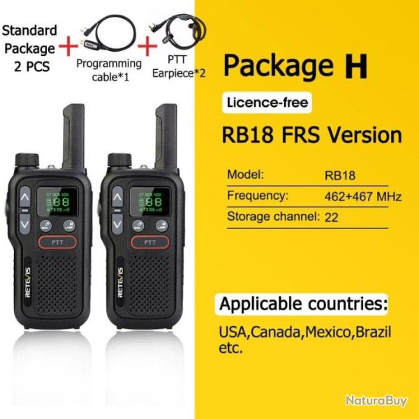 Talkie Walkie PMR 446 RB618 longue port�e - Pack H FRS 2 pcs