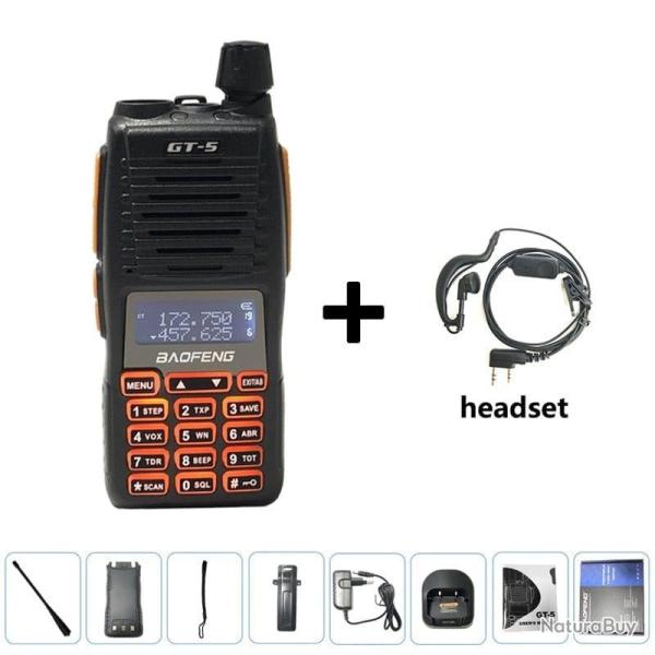 Talkie-walkie double PTT HF GT-5 BAOFENG - Headset / American