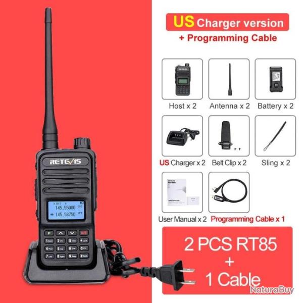 Talkie-walkie longue port�e Retevis RT85 - x2 US plus cable