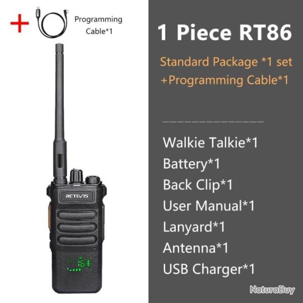 Talkie-walkie longue port�e RT86 PTT 10W - 1 PC et c�ble