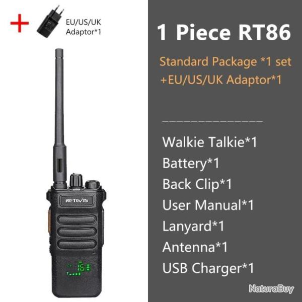 Talkie-walkie longue port�e RT86 PTT 10W - 1 PC et adaptateur