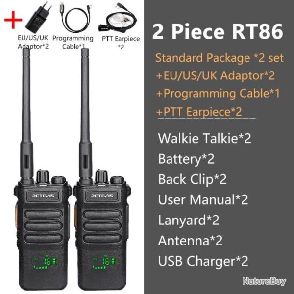 Talkie-walkie longue port�e RT86 PTT 10W - 2PCS and ACC