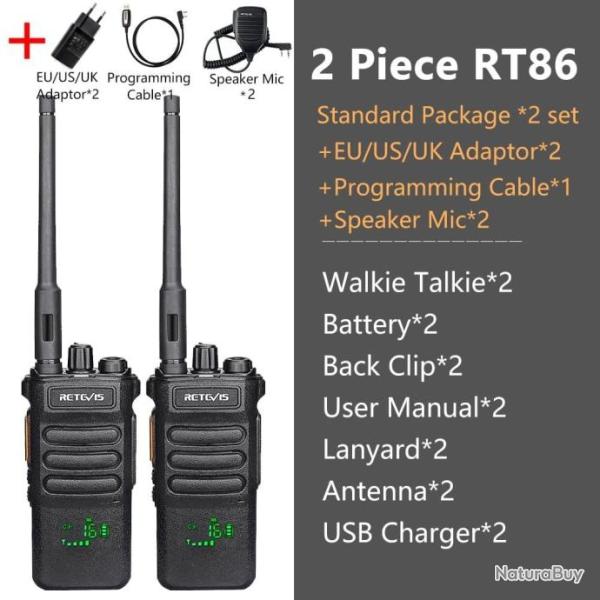 Talkie-walkie longue port�e RT86 PTT 10W - 2PCS and ACC 1