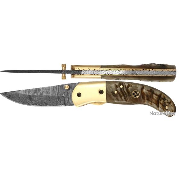 Couteau pliant Damas Berger  - Corne de B�lier  - Coffret bois (3)