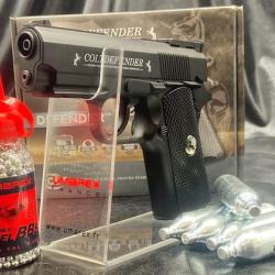 Pack pr&ecirc;t &agrave; tirer "PISTOLET COLT DEFENDER" CO2-CAL BB/4.5 BLACK