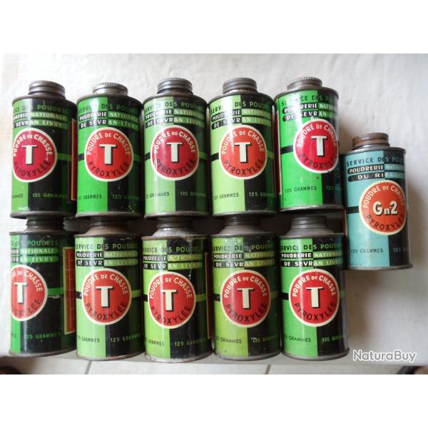 Lot de 11 bidons de poudre ancien vides.