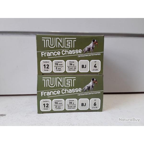 1  LOT DE 250   CARTOUCHES CAL 12 TUNET FRANCE CHASSE BOURRE JUPE 36g