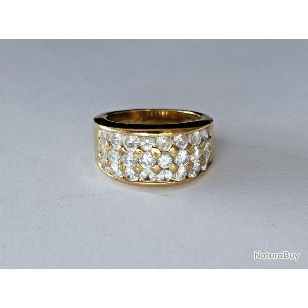 Bague massive en or massif 14 carats et strass - taille 49