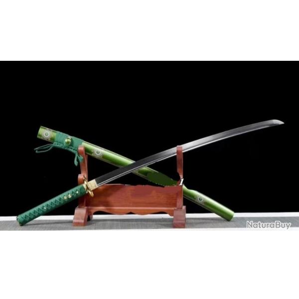 Katana en acier ressort, dur et solide,, tranchant, pi�ce ma�tresse, vert guyane, energie