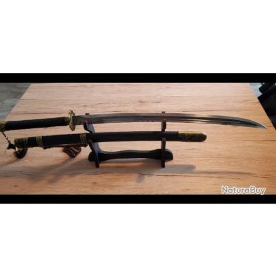 Épée Katana Japonaise Tranchante Faite à La Main T10 Argile Pliée En Acier Trempé Véritable Hamon