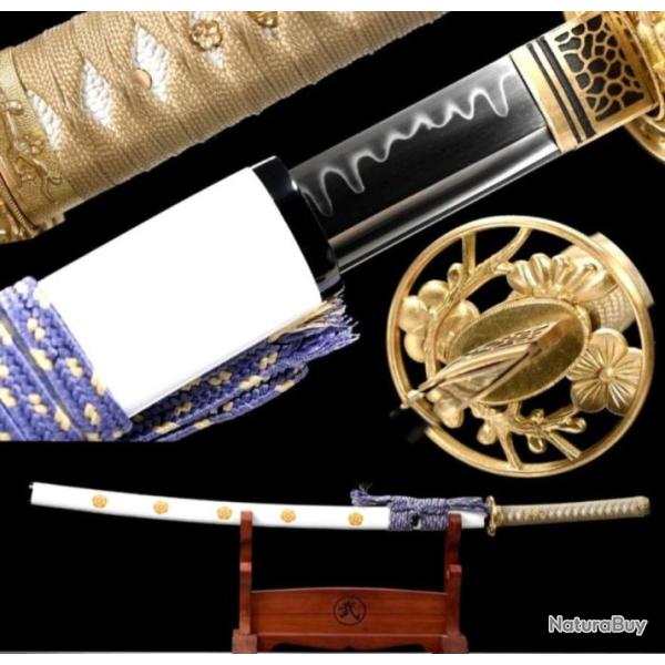 Katana japonais forg� � la main, lame tremp�e � l'argile, tranchante, pour coupe et combat