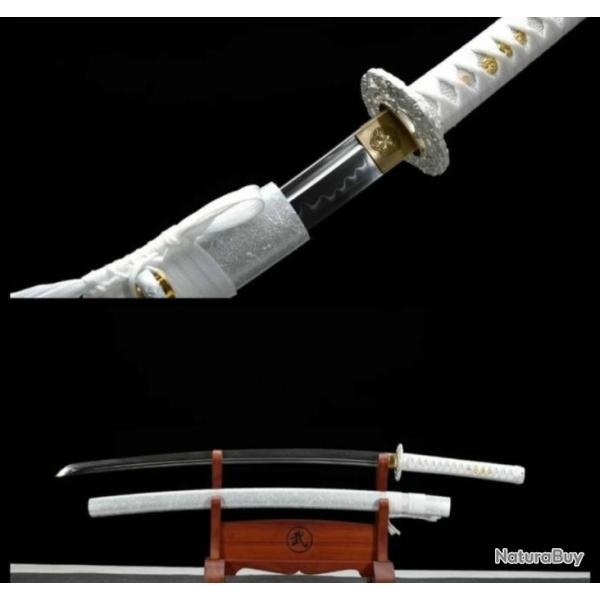 Magnifique katana japonais NEIGE, lame �tincelante, tranchante, forg� main