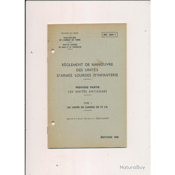 Manuel instruction LES UNITES DE CANON DE 75 SANS RECUL de 1965 26 PAGES