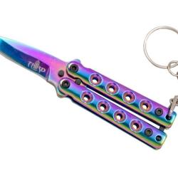 PORTE-CLES COUTEAU PAPILLON THIRD ARC-EN-CIEL 5,5CM INOX