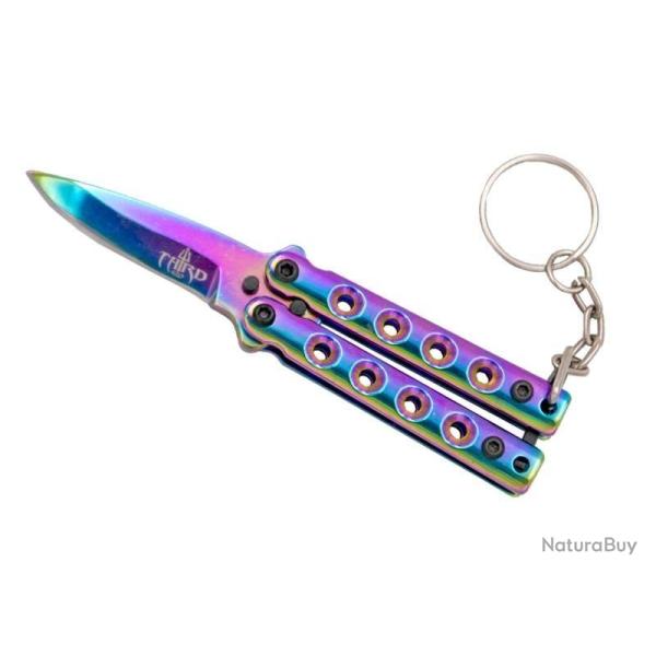 PORTE-CLES COUTEAU PAPILLON THIRD ARC-EN-CIEL 5,5CM INOX