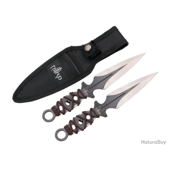 JEU 2 COUTEAUX LANCER THIRD 11,5CM INOX + CORDELETTE