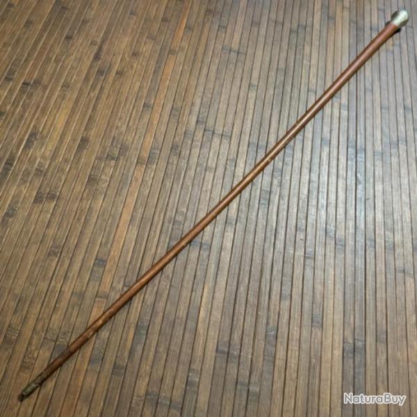 FINE CANNE FOUET EN BOIS POMMEAU ARGENT� VINTAGE