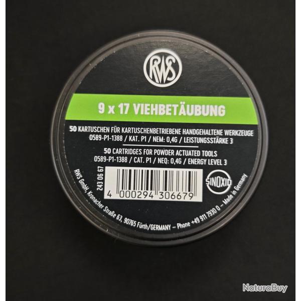 Cartouches RWS 9X17 50 pcs Verte pour Blitz et Dick