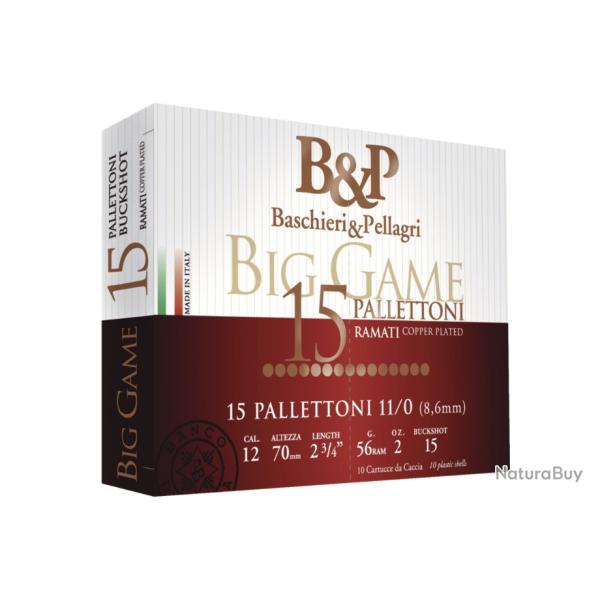 Chevrotine B&P Calibre 12/70 (15 Grains cuivr�s) Bourre grasse 56 grammes (Boite de 10 cartouches)