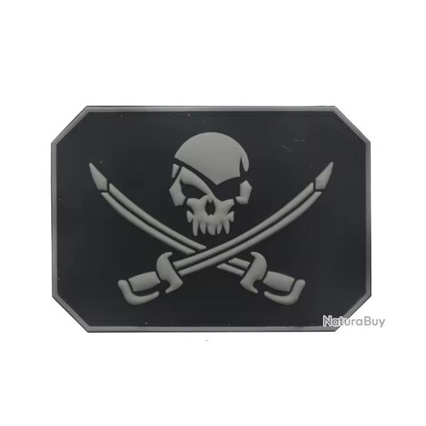 Patch Drapeau - Pirate - Gris/noir - PVC - velcro - Livraison gratuite