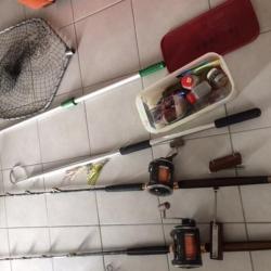 cannes et moulinets p&ecirc;che au gros en mer