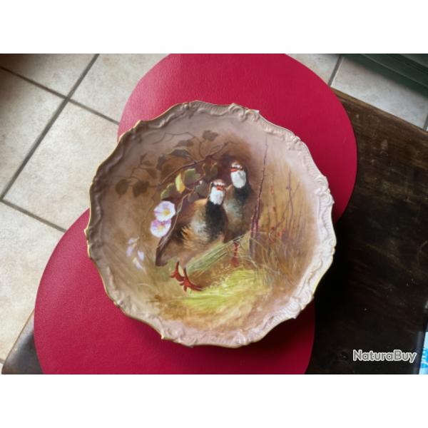 Assiette decorative, couple de perdreaux, porcelaine de limoges, pas de prix de r�serve