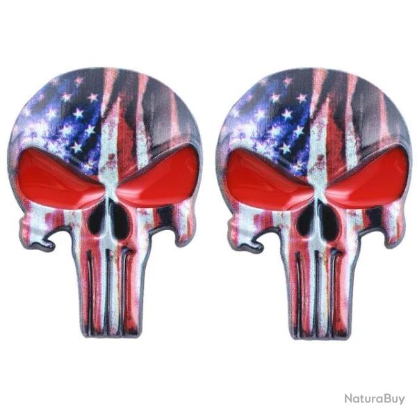Sticker badge Punisher mtal 3D - USA rouge x2