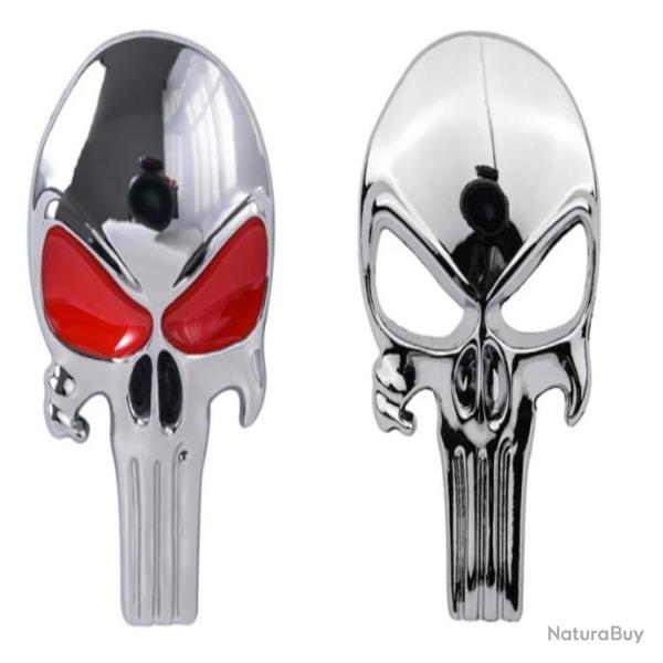 Sticker badge Punisher mtal 3D - Argent rouge et Argent