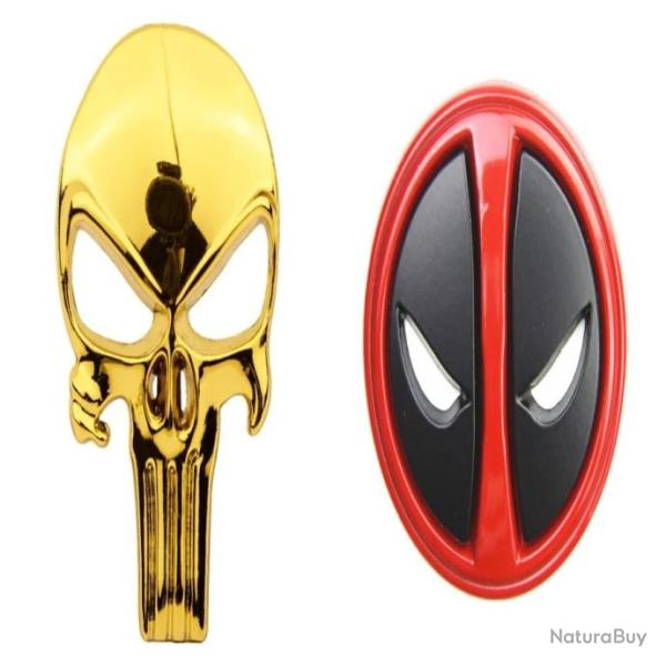 Sticker badge Punisher mtal 3D - Or et Deadpool
