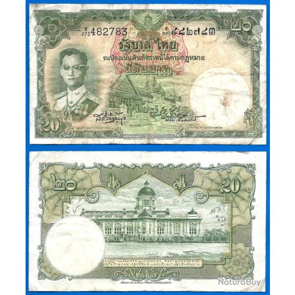 Thailande 20 Baht 1953 Bath Billet Rama 3 Roi Asie